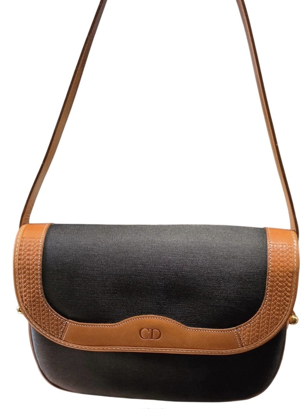 VintageDior Black and Brown Leather-Trim CD Shoulder Bag